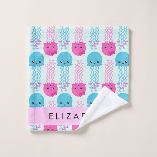 Kwallen Patroon, Leuke kwal, Zee, Jouw naam Bad Handdoek (Wasdoekje)