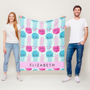 Kwallen Patroon, Leuke kwal, Zee, Jouw naam Fleece Deken