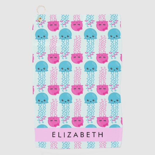 Kwallen Patroon, Leuke kwal, Zee, Jouw naam Golfhanddoek (Voorkant)