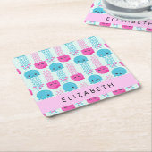 Kwallen Patroon, Leuke kwal, Zee, Jouw naam Kartonnen Onderzetters (Schuin)