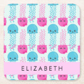 Kwallen Patroon, Leuke kwal, Zee, Jouw naam Kartonnen Onderzetters (Voorkant)