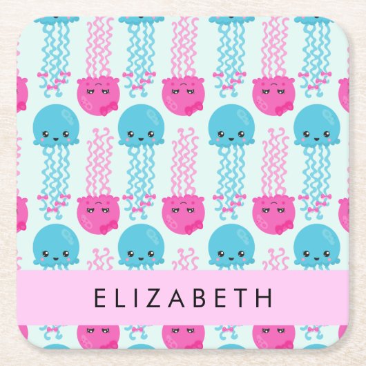Kwallen Patroon, Leuke kwal, Zee, Jouw naam Kartonnen Onderzetters (Voorkant)