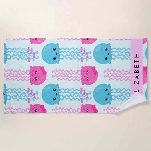 Kwallen Patroon, Leuke kwal, Zee, Jouw naam Strandlaken (Voorkant)