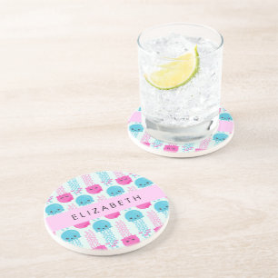 Kwallen Patroon, Leuke kwal, Zee, Jouw naam Zandsteen Onderzetter