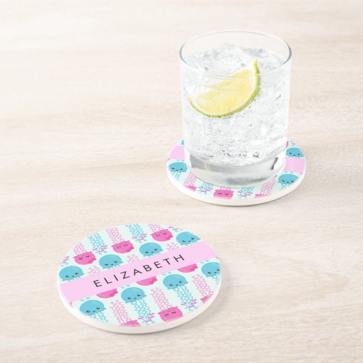 Kwallen Patroon, Leuke kwal, Zee, Jouw naam Zandsteen Onderzetter (Zijkant)