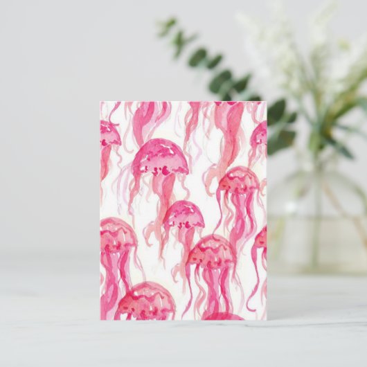 Kwallen Roze Waterverf Ocean Life Briefkaart (Staand voorkant)