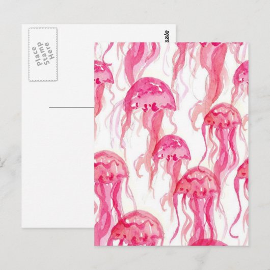 Kwallen Roze Waterverf Ocean Life Briefkaart (Voorkant / Achterkant)