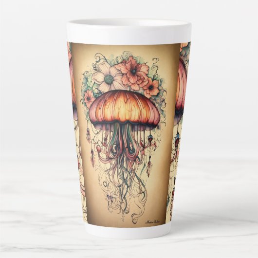 Kwallen Serenity: Artistieke T-shirt Design INSPI Latte Mok (Voorkant)