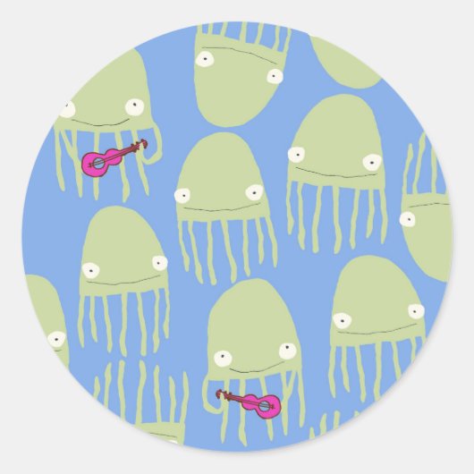 Kwallen spelen Ukelele Sticker in blauw (Voorkant)