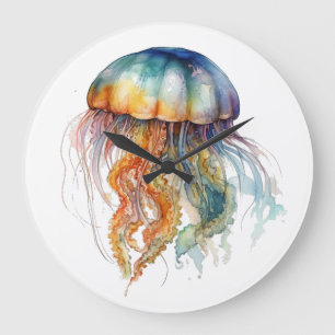 Kwallen van Rainbow Tides: Watercolor Kunst Grote Klok