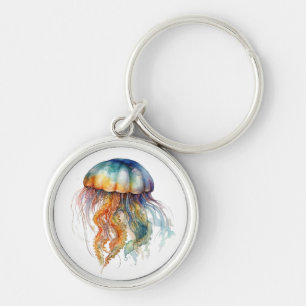 Kwallen van Regenboogstromingen: Aquarel Kunst Sleutelhanger