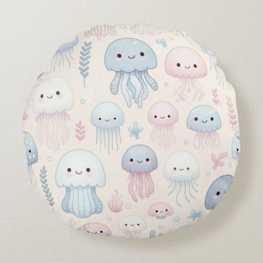 Kwallen voor Coastal Charm Rond Kussen (Voorkant)