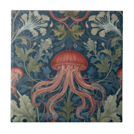 Kwallen William Morris stijl Zee Ocean Botanical Tegeltje