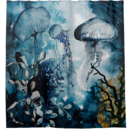 Kwallen, zee met gouden accenten douchegordijn