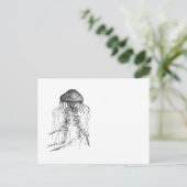 Kwallen Zwart en Wit Potlood Tekening Schets Briefkaart (Staand voorkant)