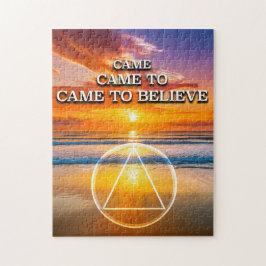 Kwam om te geloven een slogan strand bij zonsopgan legpuzzel