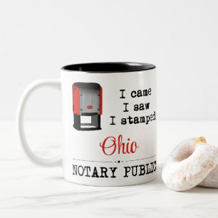 Kwam Zag Gestempeld Notaris Ohio Tweekleurige Koffiemok