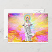 Kwan Yin de godin van compassie met roze Briefkaart (Voorkant / Achterkant)