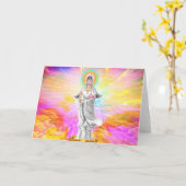 Kwan Yin de godin van compassie met roze Kaart (Gele Bloem)
