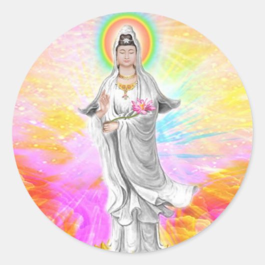 Kwan Yin de godin van compassie met roze Ronde Sticker (Voorkant)