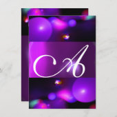 KWANTUM BUBBEL MONOGRAM paars rsvp Kaart (Voorkant / Achterkant)