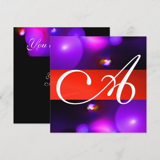 KWANTUM BUBBEL MONOGRAM rood zwart paars Kaart (Voorkant / Achterkant)