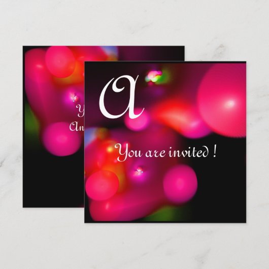 KWANTUM BUBBEL MONOGRAM rood zwart roze Kaart (Voorkant / Achterkant)