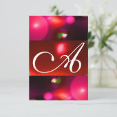 KWANTUM BUBBEL MONOGRAM rood zwart roze rsvp Kaart (Staand voorkant)