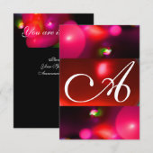 KWANTUM BUBBEL MONOGRAM rood zwart roze rsvp Kaart (Voorkant / Achterkant)