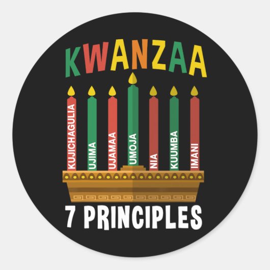 Kwanzaa 7 Principes Kaarsen Kinara Pan Afrikanen P Ronde Sticker (Voorkant)