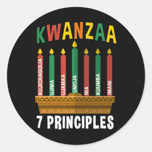 Kwanzaa 7 Principes Kaarsen Kinara Pan Afrikanen P Ronde Sticker