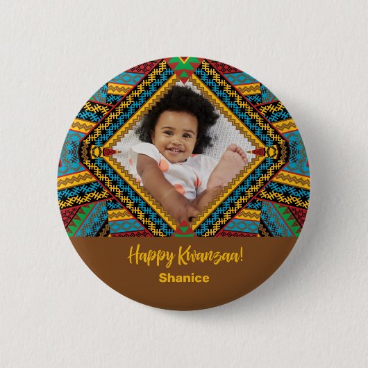 Kwanzaa Aangepast, helder gekleurd diamantpatroon Ronde Button 5,7 Cm (Voorkant)