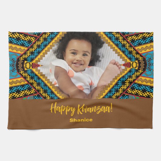 Kwanzaa Aangepast, helder gekleurd diamantpatroon Theedoek (Horizontaal)