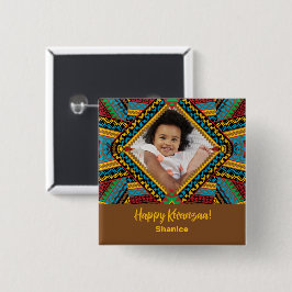 Kwanzaa Aangepast, helder gekleurd diamantpatroon Vierkante Button 5,1 Cm