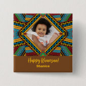 Kwanzaa Aangepast, helder gekleurd diamantpatroon Vierkante Button 5,1 Cm (Voorkant)
