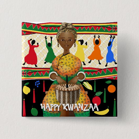 Kwanzaa African American Holiday Vierkante Button 5,1 Cm (Voorkant)