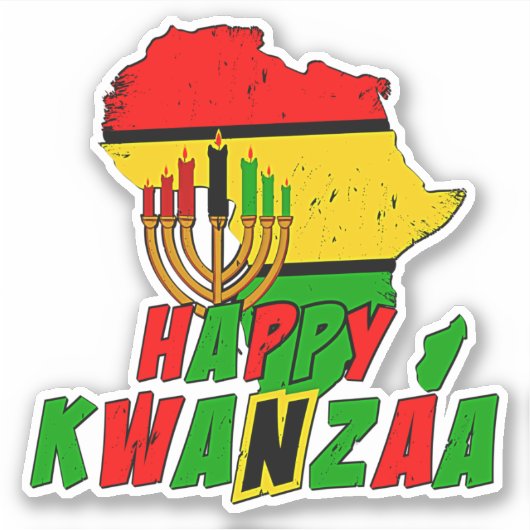 Kwanzaa African Map 7Candles, Kiss Cut Sticker (Voorkant)