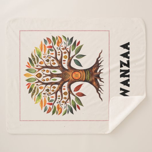 Kwanzaa Afrikaanse Boom Medium Sherpa Deken (Voorkant (horizontaal))