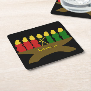 Kwanzaa Art Design Yellow Text Kartonnen Onderzetters