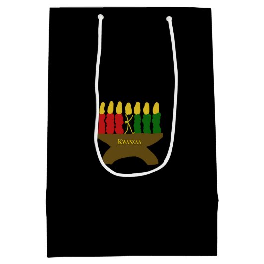 Kwanzaa Art Design Yellow Text Medium Cadeauzakje (Achterkant)