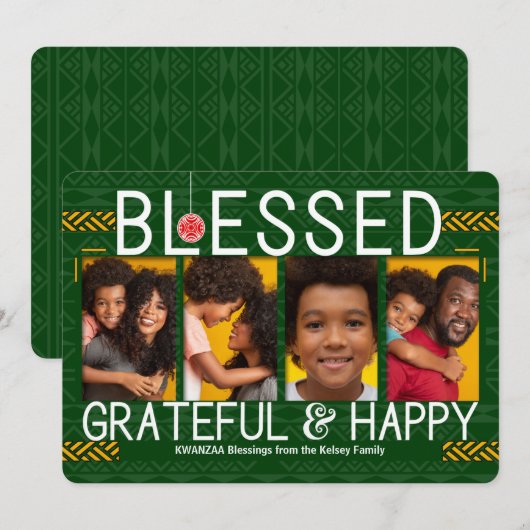 Kwanzaa Blessed Grateful and Happy Tribal 4 Photo Feestdagenkaart (Voorkant / Achterkant)