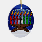 Kwanzaa Candle Kinara met sneeuw en groet Keramisch Ornament (Rechts)