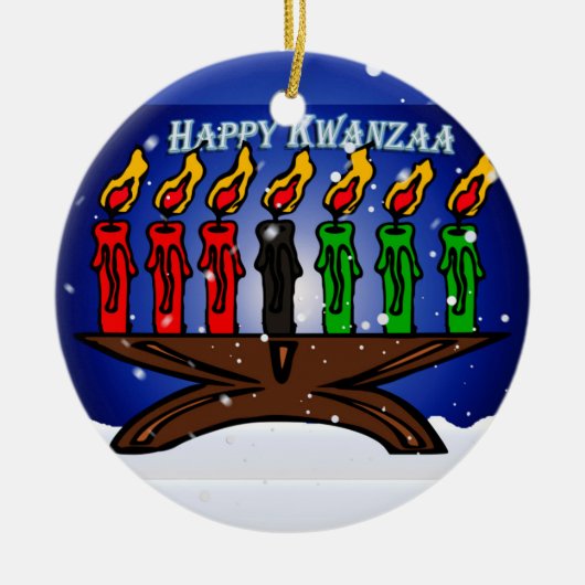 Kwanzaa Candle Kinara met sneeuw en groet Keramisch Ornament (Voorkant)