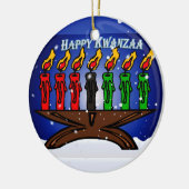 Kwanzaa Candle Kinara met sneeuw en groet Keramisch Ornament (Links)