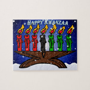 Kwanzaa Candle Kinara met sneeuw en groet Legpuzzel
