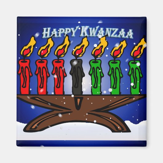 Kwanzaa Candle Kinara met sneeuw en groet Magneet (Voorkant)