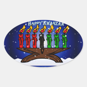 Kwanzaa Candle Kinara met sneeuw en groet Ovale Sticker
