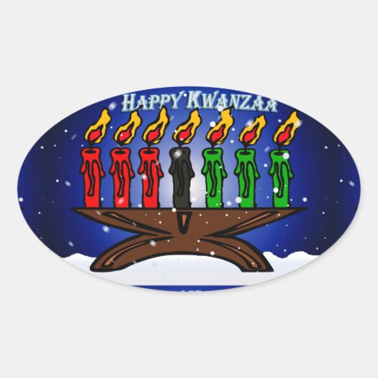 Kwanzaa Candle Kinara met sneeuw en groet Ovale Sticker (Voorkant)