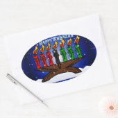 Kwanzaa Candle Kinara met sneeuw en groet Ovale Sticker (Envelop)