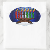 Kwanzaa Candle Kinara met sneeuw en groet Ovale Sticker (Tas)